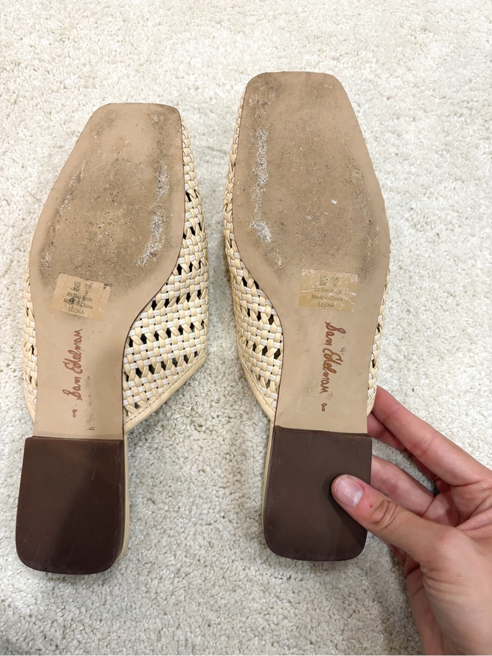 Sam Edelman Leona Eggshell Cream Woven Square-Toe Flat Mule Size 8 - Picture 5 of 6